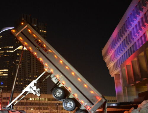 EXCLUSIVE: Red Bull Heavy Metal coats City Hall Plaza in fresh powder ahead of snowboarding competition